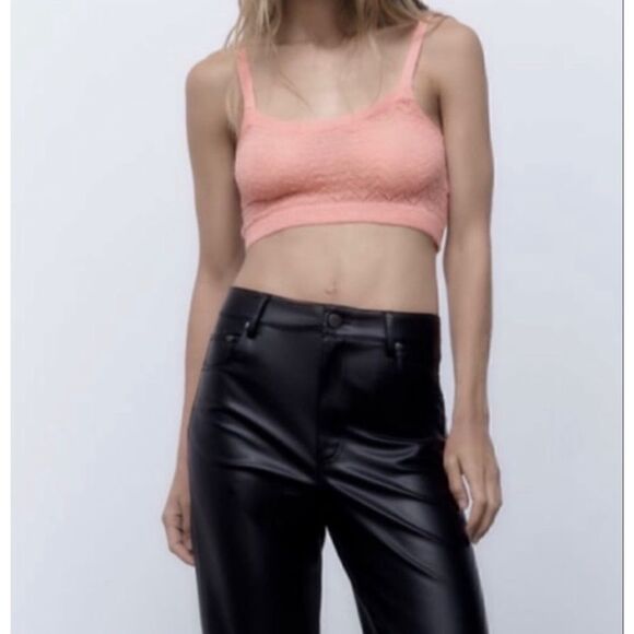 NWT Zara Pink Alpaca & Wool Blend Pointelle Cropped Top - Picture 4 of 12